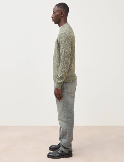 Pull droit tweed manches longues vert kaki homme