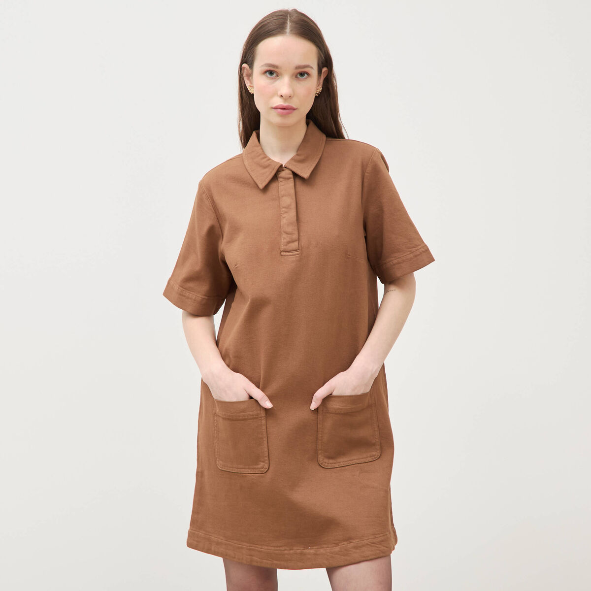 Robe manches courtes marron femme