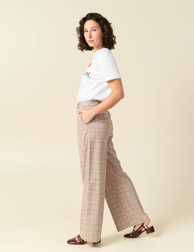 Pantalon loose taille standard fluide beige femme