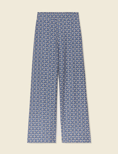 Pantalon large taille haute bleu femme