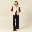 Pull droit court manches coude col rond marron femme