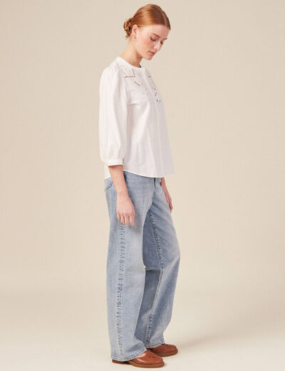 Chemise manches 3/4 brodée ecru femme