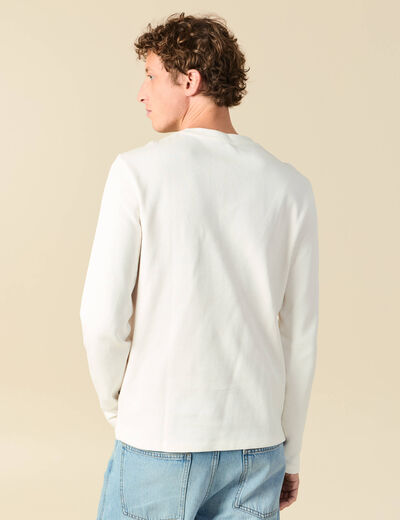 T-shirt cintr&eacute; en coton manches longues ecru homme
