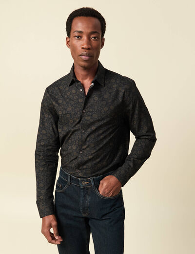 Chemise manches longues en coton noir homme