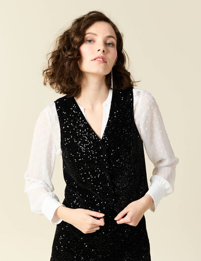 Débardeur sans manches sequins noir femme