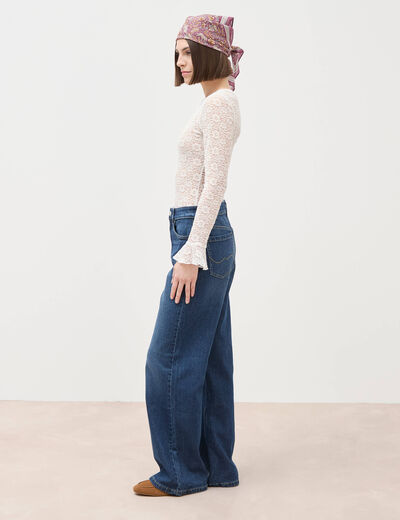 Jeans large taille haute denim brut femme