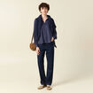 Chemise manches longues fluide bleu marine femme
