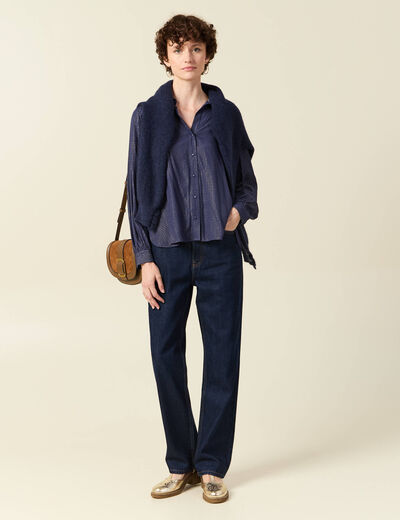 Chemise manches longues fluide bleu marine femme
