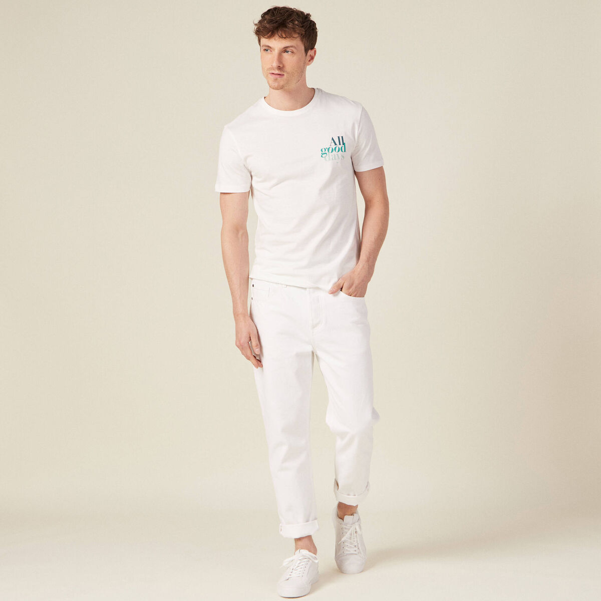 T-shirt manches courtes ecru homme