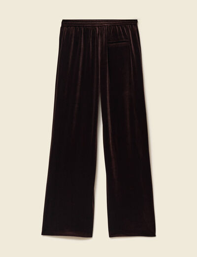 Pantalon large taille haute en velours marron fonc&eacute; femme