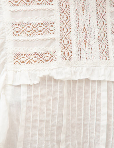 Blouse ample col montant manches courtes ecru femme