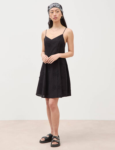 Robe col c&oelig;ur &agrave; bretelles en coton noir femme