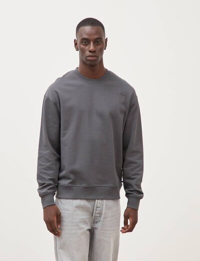 Sweat col rond manches longues en coton gris fonc&eacute; homme