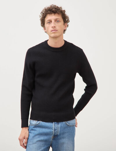 Pull col rond manches longues noir homme