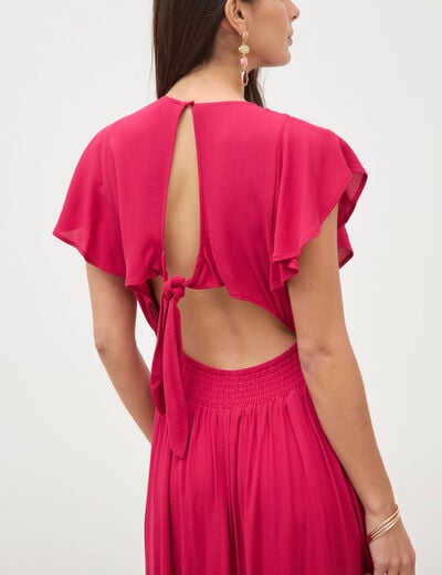 Robe fluide col v manches courtes rouge clair femme