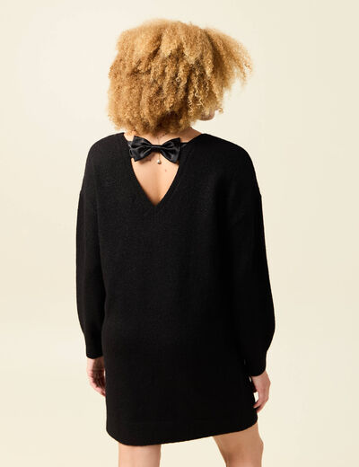 Robe pull fin manches longues noir femme