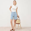 Bermuda large taille haute en jeans denim stone femme
