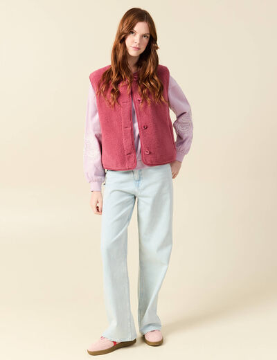 Sweat droit court col rond en coton parme femme