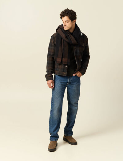 Veste droite courte col chemise marron fonc&eacute; homme