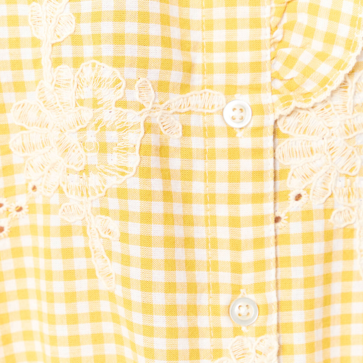 Chemise vichy manches longues en coton jaune femme