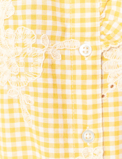 Chemise vichy manches longues en coton jaune femme