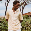 Chemise print&eacute;e manches courtes jaune paille homme