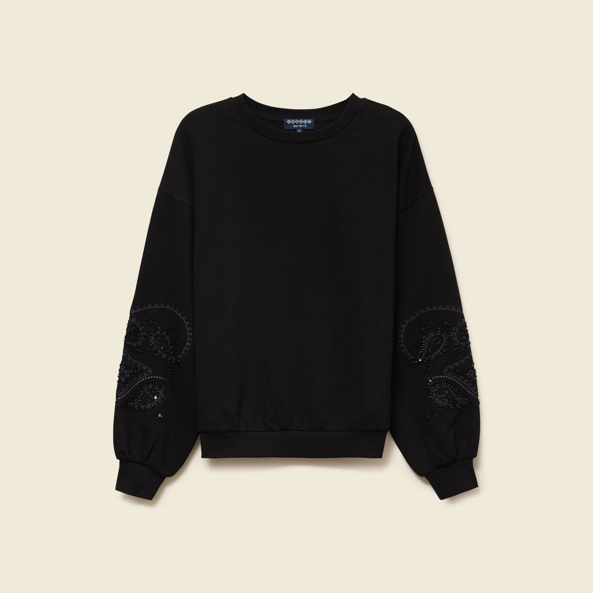Sweat col rond manches longues noir femme
