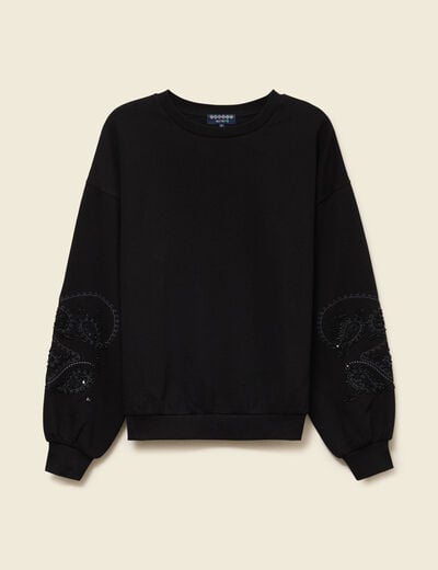 Sweat col rond manches longues noir femme