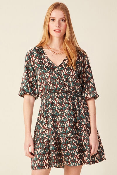 Robe évasée satinée noir femme