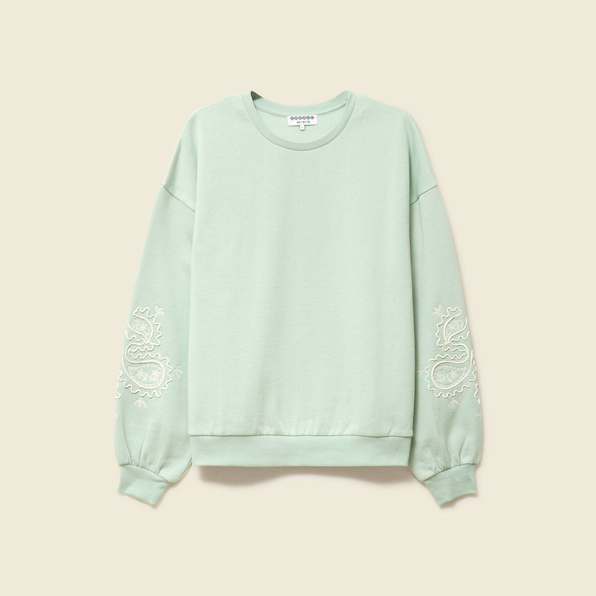 Sweat droit court col rond en coton vert pastel femme