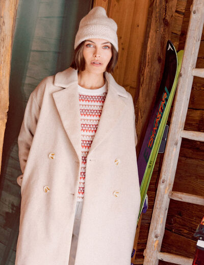 Manteau long oversize creme femme