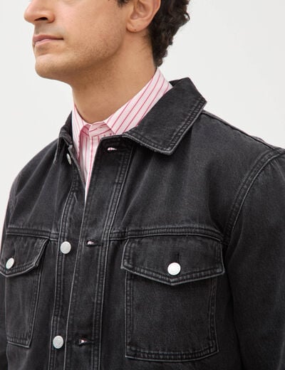 Veste droite en coton col classique denim noir homme