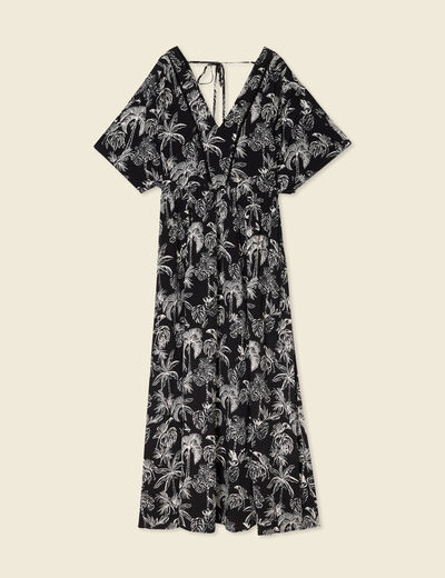 Robe longue droite dos en V noir femme