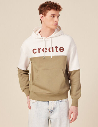 Sweat &agrave; capuche manches longues taupe homme