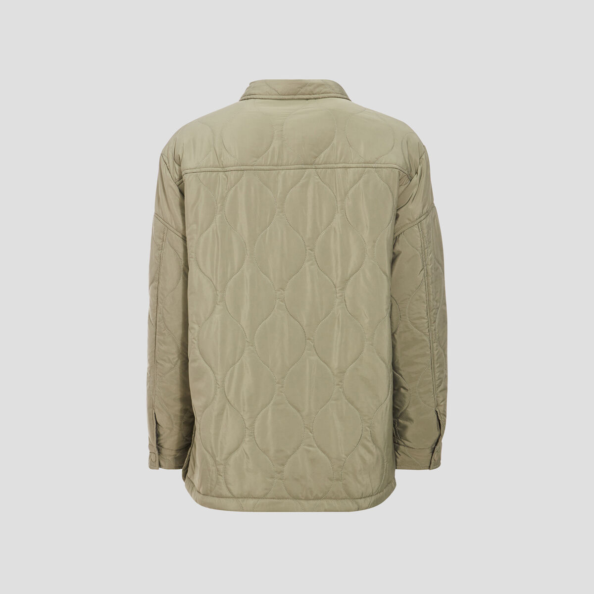 Veste droite matelass&eacute;e col chemise vert kaki femme