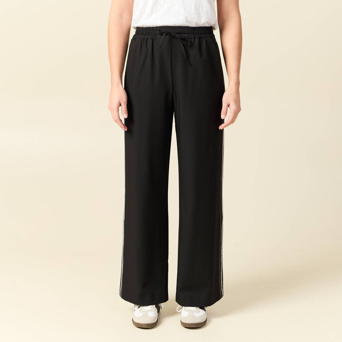 Pantalon taille haute fluide noir femme