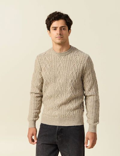 Pull col rond beige homme