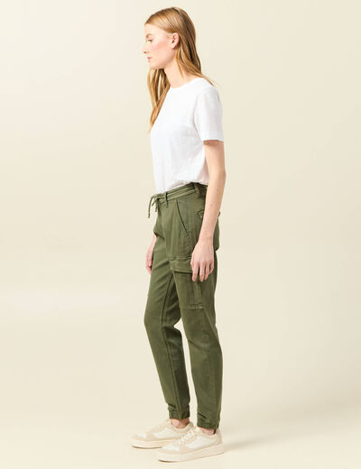 Pantalon cargo battle 7/8ème vert kaki femme
