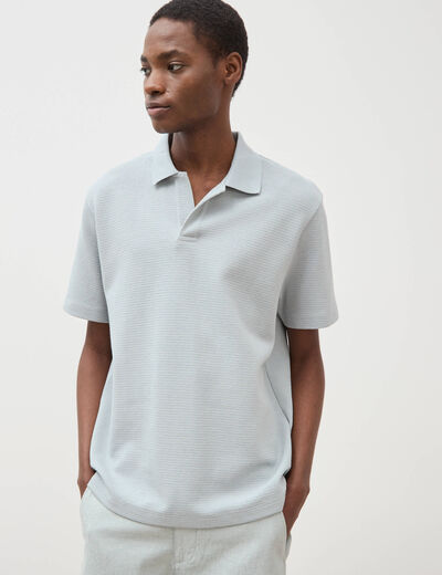 Polo manches courtes col cubain gris clair homme