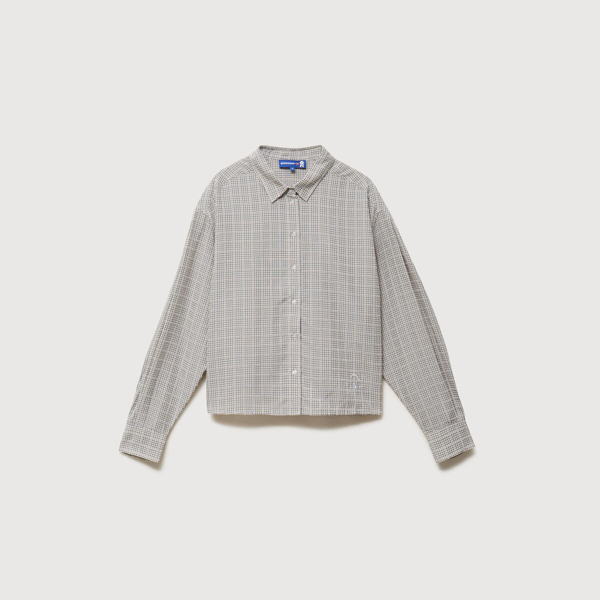Chemise droite manches longues ray&eacute;e bleu gris femme