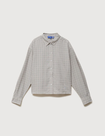 Chemise droite manches longues ray&eacute;e bleu gris femme