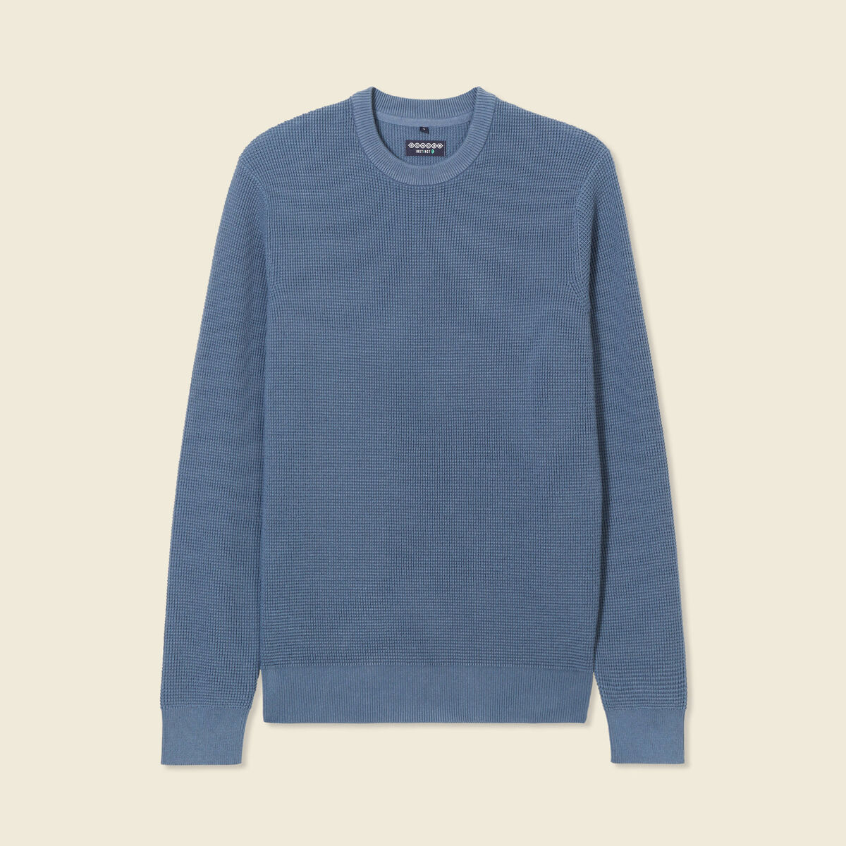 Pull manches longues col rond bleu gris homme