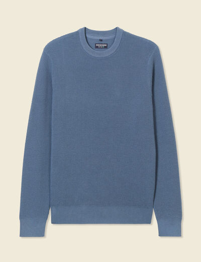 Pull manches longues col rond bleu gris homme
