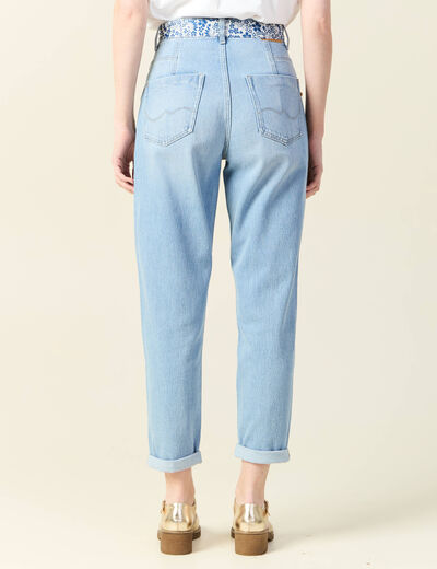 Jeans mom ceinture foulard denim bleach femme