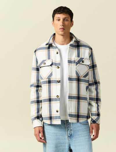 Surchemise oversize courte doubl&eacute;e bleu marine homme