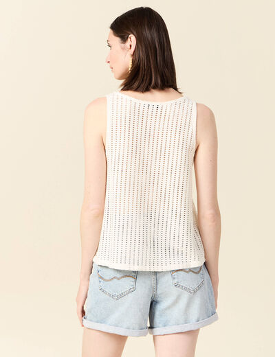 Débardeur sans manches ajouré creme femme