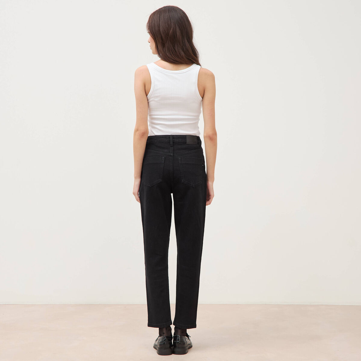 Jeans mom 7/8&egrave;me denim noir femme