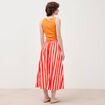 Jupe longue &eacute;vas&eacute;e en coton ray&eacute; orange corail femme