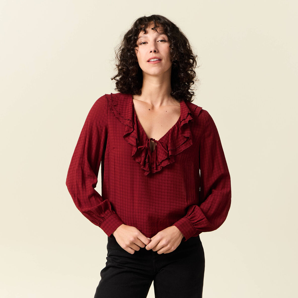 Blouse manches longues rouge foncé femme