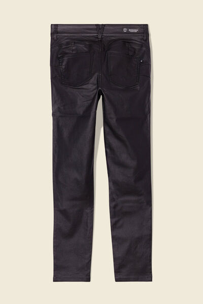 Pantalon skinny enduit push up denim noir enduit femme